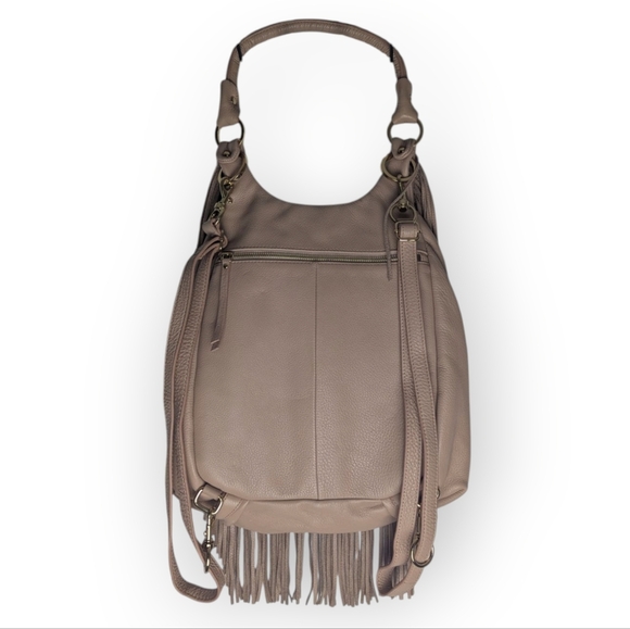 G.I.L.I Leather Fringe Crossbody/Shoulder/ Backpack Beige With Pink Undertone - Picture 3 of 15